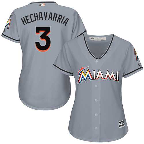 Women's Miami Marlins #3 Adeiny Hechavarria Grey Road Stitched MLB Jersey