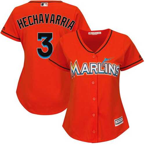 Women's Miami Marlins #3 Adeiny Hechavarria Orange Alternate Stitched MLB Jersey