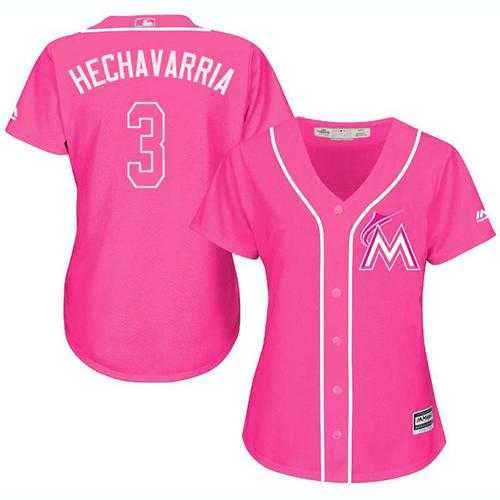 Women's Miami Marlins #3 Adeiny Hechavarria Pink Fashion Stitched MLB Jersey