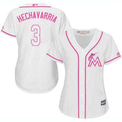 Women's Miami Marlins #3 Adeiny Hechavarria White Pink Fashion Stitched MLB Jersey