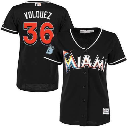 Women's Miami Marlins #36 Edinson Volquez Black Alternate Stitched MLB Jersey