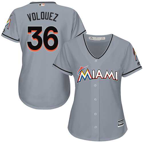 Women's Miami Marlins #36 Edinson Volquez Grey Road Stitched MLB Jersey