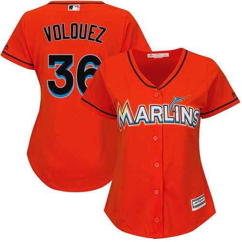 Women's Miami Marlins #36 Edinson Volquez Orange Alternate Stitched MLB Jersey