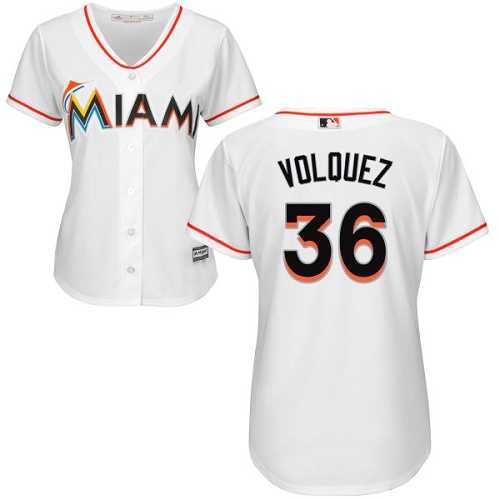 Women's Miami Marlins #36 Edinson Volquez White Home Stitched MLB Jersey