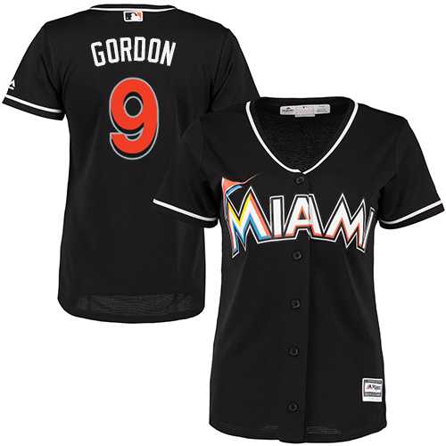 Women's Miami Marlins #9 Dee Gordon Black Alternate Stitched MLB Jersey