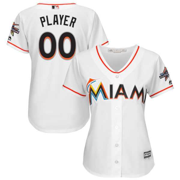 Women's Miami Marlins Majestic White 2017 Cool Base Custom Jersey with All-Star Game Patch
