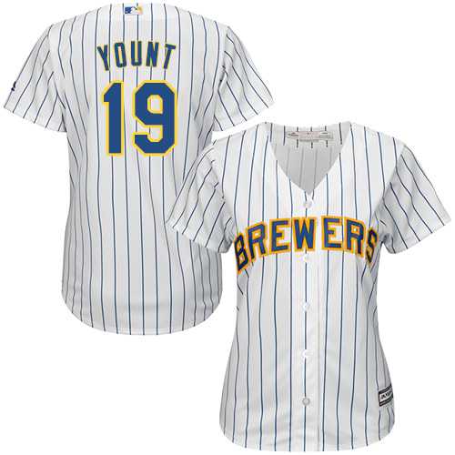 Women's Milwaukee Brewers #19 Robin Yount White Strip Home Stitched MLB Jersey