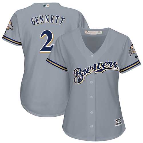 Women's Milwaukee Brewers #2 Scooter Gennett Grey Road Stitched MLB Jersey