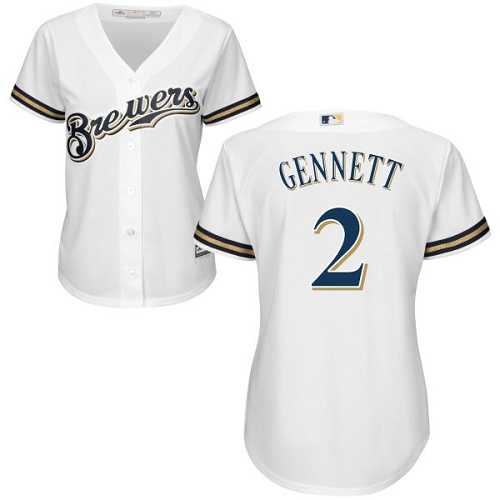 Women's Milwaukee Brewers #2 Scooter Gennett White Home Stitched MLB Jersey