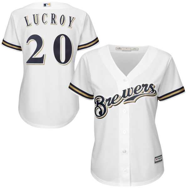 Women's Milwaukee Brewers #20 Jonathan Lucroy Majestic White Home Cool Base Jersey