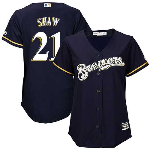 Women's Milwaukee Brewers #21 Travis Shaw Navy Blue Alternate Stitched MLB Jersey