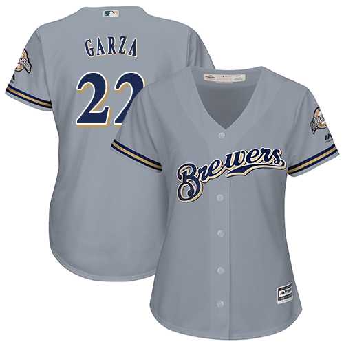 Women's Milwaukee Brewers #22 Matt Garza Grey Road Stitched MLB Jersey