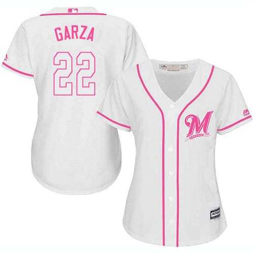 Women's Milwaukee Brewers #22 Matt Garza White Pink FashionStitched MLB Jersey