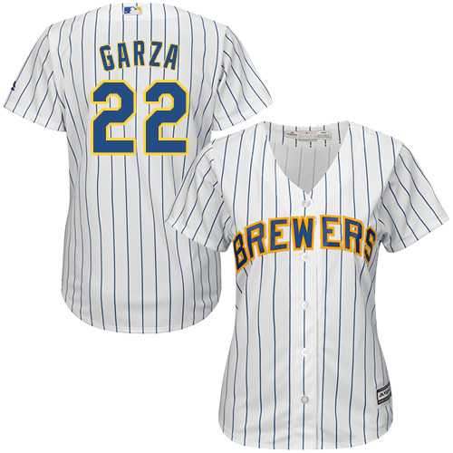 Women's Milwaukee Brewers #22 Matt Garza White Strip Home Stitched MLB Jersey Women's Milwaukee Brewers #22 Matt Garza White Strip Home Stitched MLB Jersey