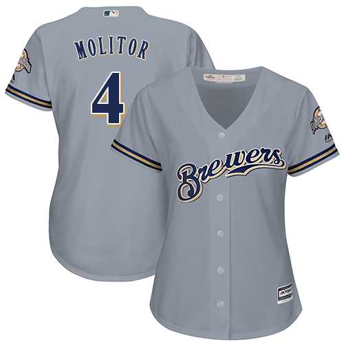 Women's Milwaukee Brewers #4 Paul Molitor Grey Road Stitched MLB Jersey