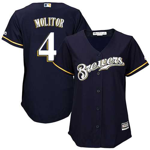 Women's Milwaukee Brewers #4 Paul Molitor Navy Blue Alternate Stitched MLB Jersey