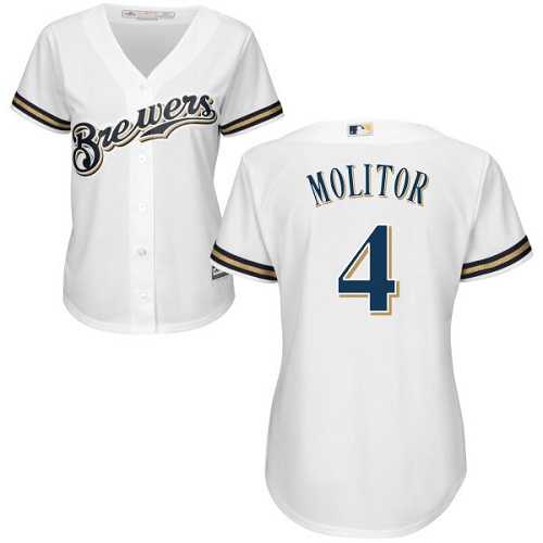 Women's Milwaukee Brewers #4 Paul Molitor White Home Stitched MLB Jersey