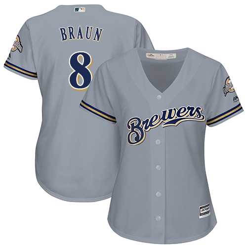 Women's Milwaukee Brewers #8 Ryan Braun Grey Road Stitched MLB Jersey
