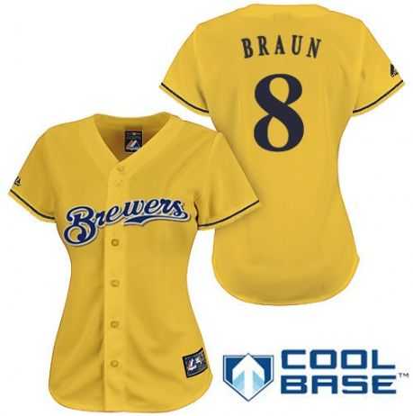 Women's Milwaukee Brewers #8 Ryan Braun Majestic Gold Alternate jersey