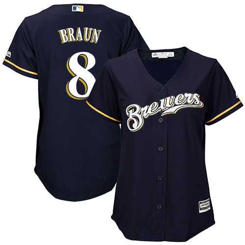 Women's Milwaukee Brewers #8 Ryan Braun Navy Blue Alternate Stitched MLB Jersey