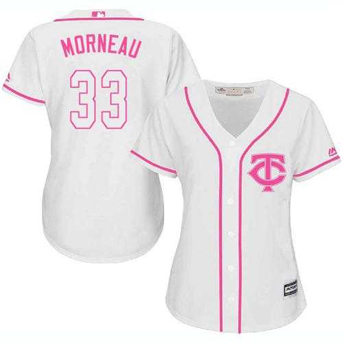Women's Minnesota Twins #33 Justin Morneau White Pink Fashion Stitched MLB Jersey
