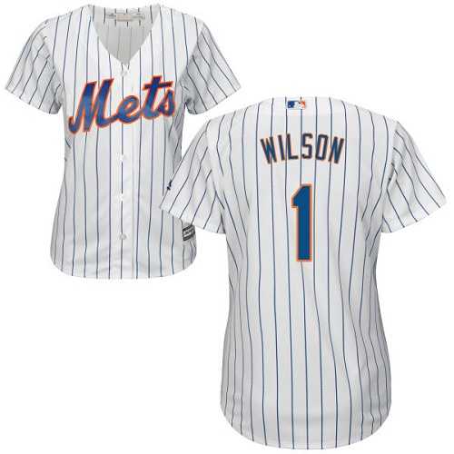 Women's New York Mets #1 Mookie Wilson White(Blue Strip) Home Stitched MLB Jersey