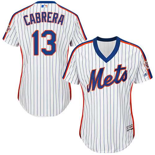 Women's New York Mets #13 Asdrubal Cabrera White(Blue Strip) Alternate Stitched MLB Jersey