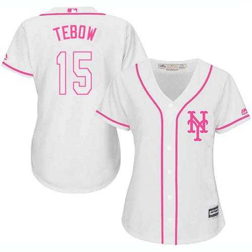 Women's New York Mets #15 Tim Tebow White Pink Fashion Stitched MLB Jersey