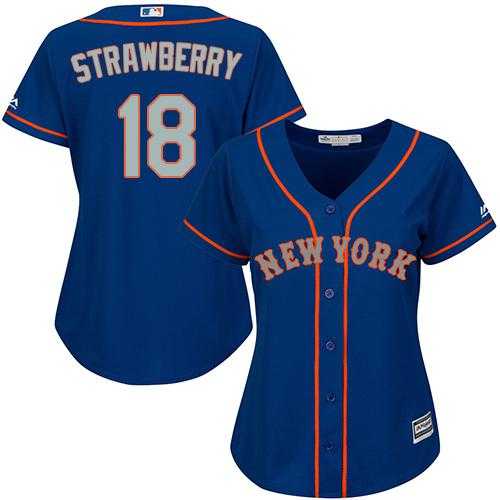 Women's New York Mets #18 Darryl Strawberry Blue(Grey NO.) Alternate Stitched MLB Jersey