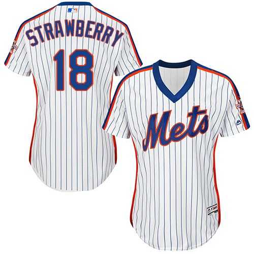 Women's New York Mets #18 Darryl Strawberry White(Blue Strip) Alternate Stitched MLB Jersey
