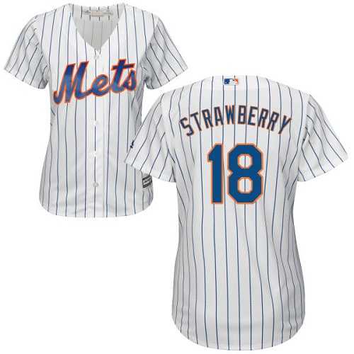 Women's New York Mets #18 Darryl Strawberry White(Blue Strip) Home Stitched MLB Jersey