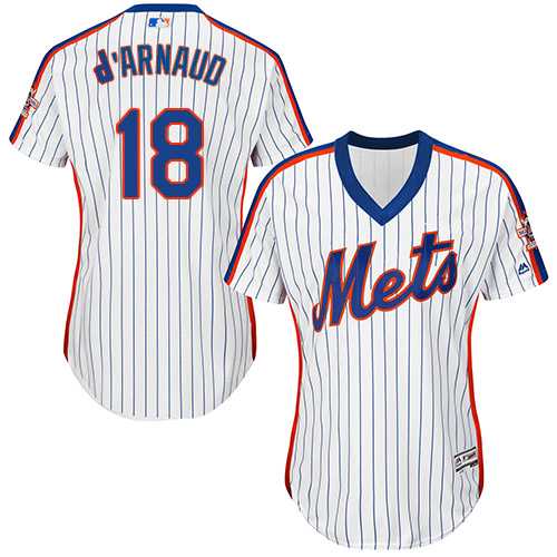 Women's New York Mets #18 Travis d'Arnaud White(Blue Strip) Alternate Stitched MLB Jersey
