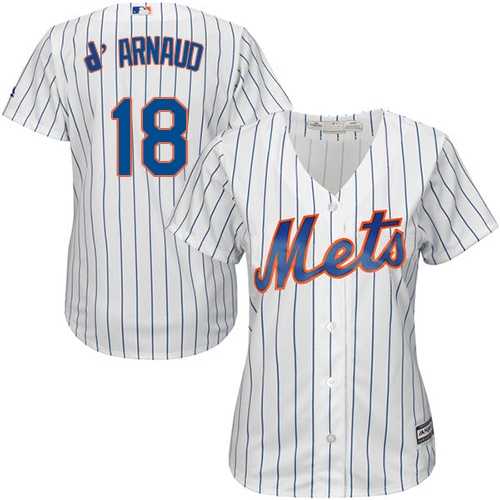 Women's New York Mets #18 Travis d'Arnaud White(Blue Strip) Home Stitched MLB Jersey