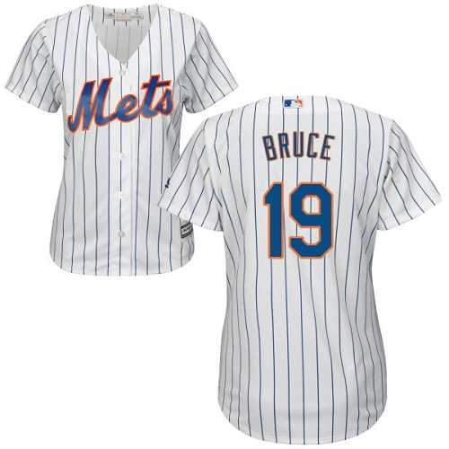 Women's New York Mets #19 Jay Bruce White(Blue Strip) Home Stitched MLB Jersey