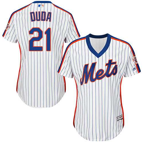 Women's New York Mets #21 Lucas Duda White(Blue Strip) Alternate Stitched MLB Jersey