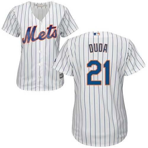 Women's New York Mets #21 Lucas Duda White(Blue Strip) Home Stitched MLB Jersey