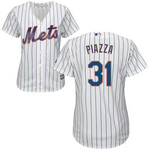 Women's New York Mets #31 Mike Piazza White(Blue Strip) Home Stitched MLB Jersey