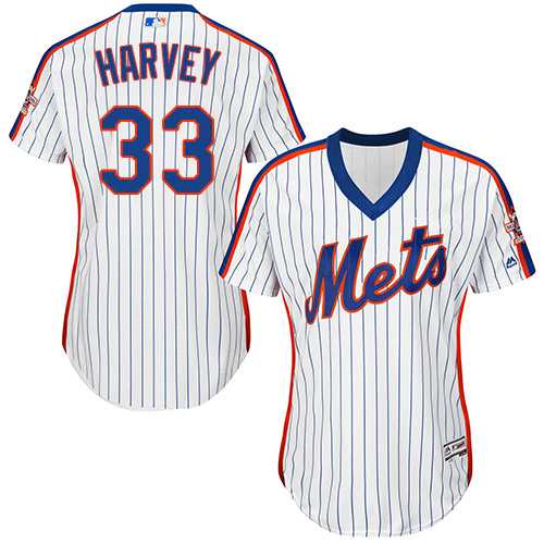 Women's New York Mets #33 Matt Harvey White(Blue Strip) Alternate Stitched MLB Jersey