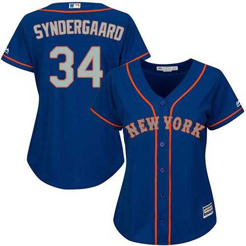 Women's New York Mets #34 Noah Syndergaard Blue(Grey NO.) Alternate Road Stitched MLB Jersey