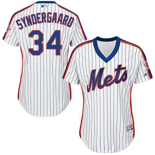 Women's New York Mets #34 Noah Syndergaard White(Blue Strip) Alternate Stitched MLB Jersey