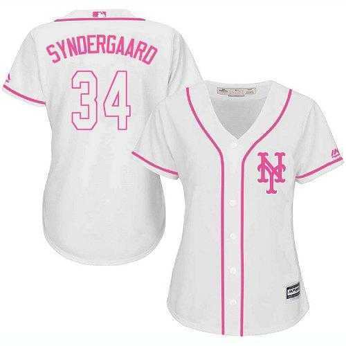 Women's New York Mets #34 Noah Syndergaard White Pink Fashion Stitched MLB Jersey