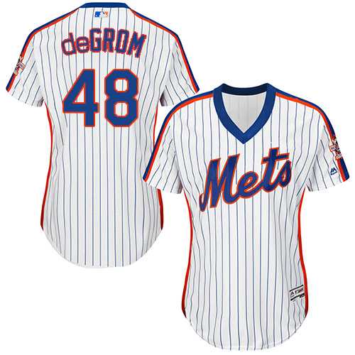 Women's New York Mets #48 Jacob deGrom White(Blue Strip) Alternate Stitched MLB Jersey