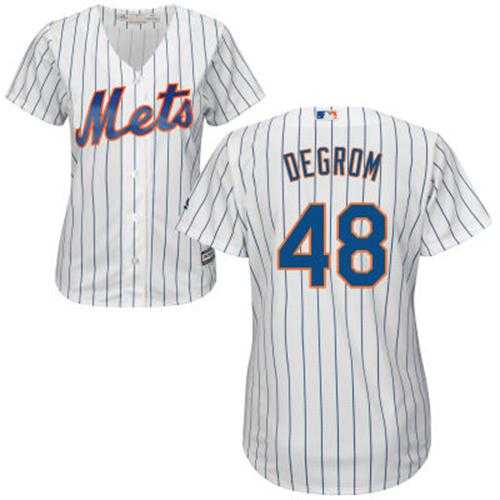 Women's New York Mets #48 Jacob deGrom White(Blue Strip) Home Stitched MLB Jersey