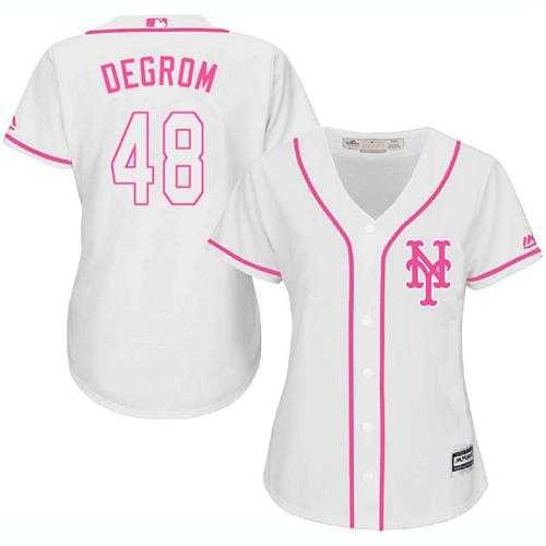Women's New York Mets #48 Jacob deGrom White Pink Fashion Stitched MLB Jersey