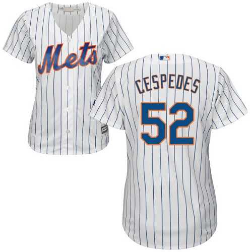 Women's New York Mets #52 Yoenis Cespedes White(Blue Strip) Home Stitched MLB Jersey
