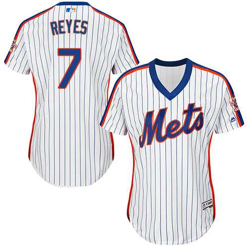 Women's New York Mets #7 Jose Reyes White(Blue Strip) Alternate Stitched MLB Jersey