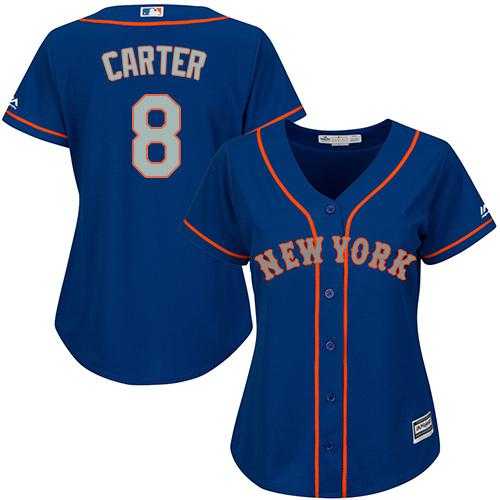 Women's New York Mets #8 Gary Carter Blue(Grey NO.) Alternate Stitched MLB Jersey