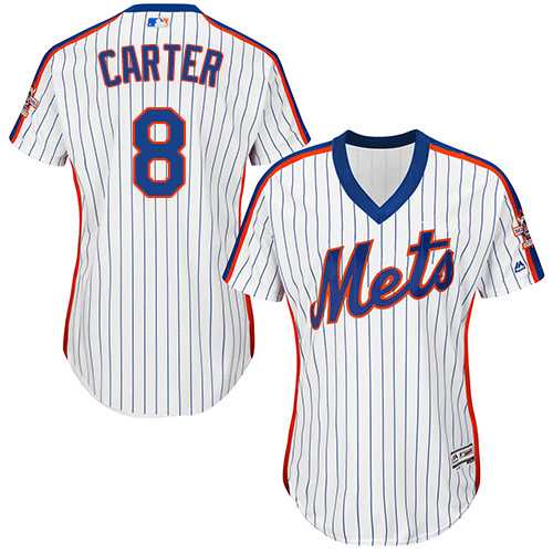 Women's New York Mets #8 Gary Carter White(Blue Strip) Alternate Stitched MLB Jersey