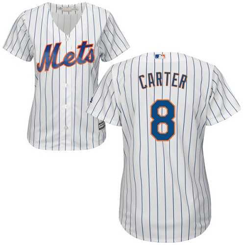 Women's New York Mets #8 Gary Carter White(Blue Strip) Home Stitched MLB Jersey