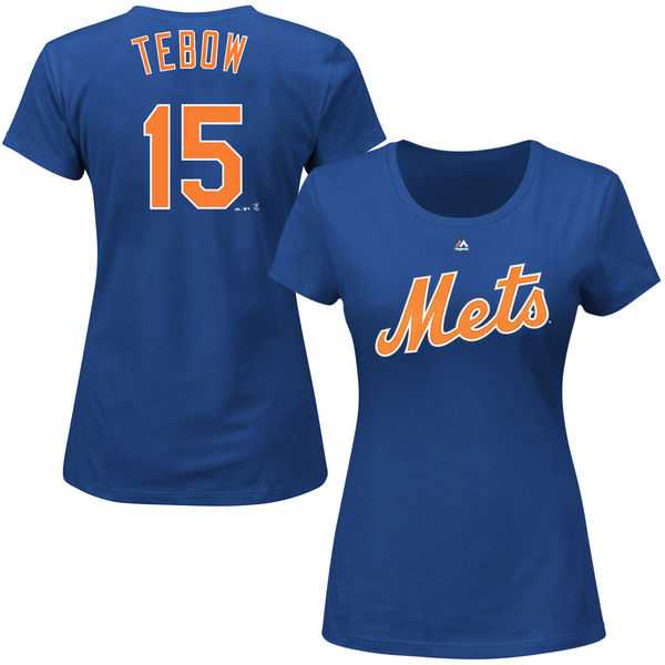 Women's New York Mets Tim Tebow Majestic Royal Name & Number T-Shirt